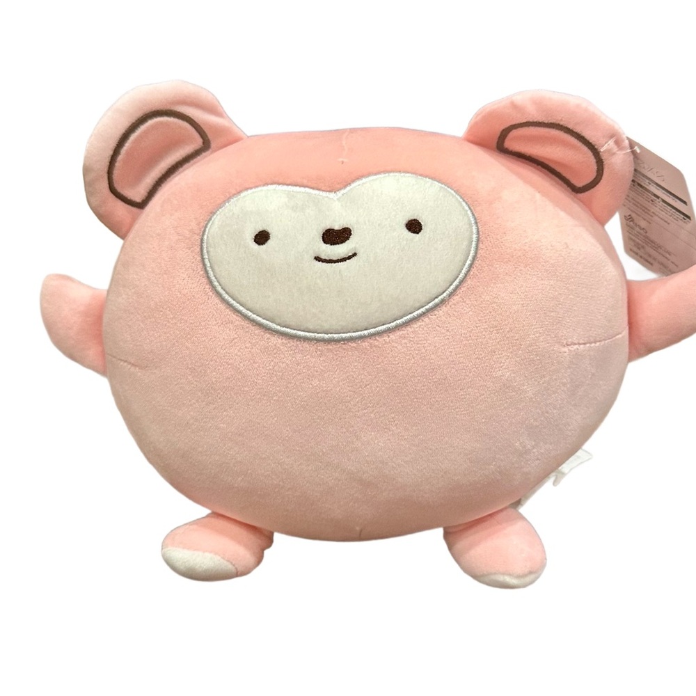 Daiso Plush Pink Soft Round Teddy Bear Heart Face Pillow